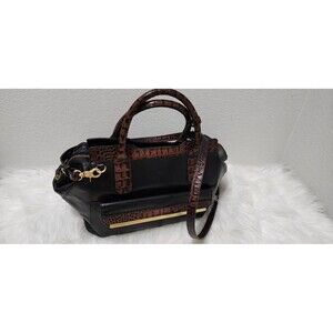 BRAHMIN TUSCAN COLLECTION Black Leather Shoulder Bag Croc Trim Handbag Purse